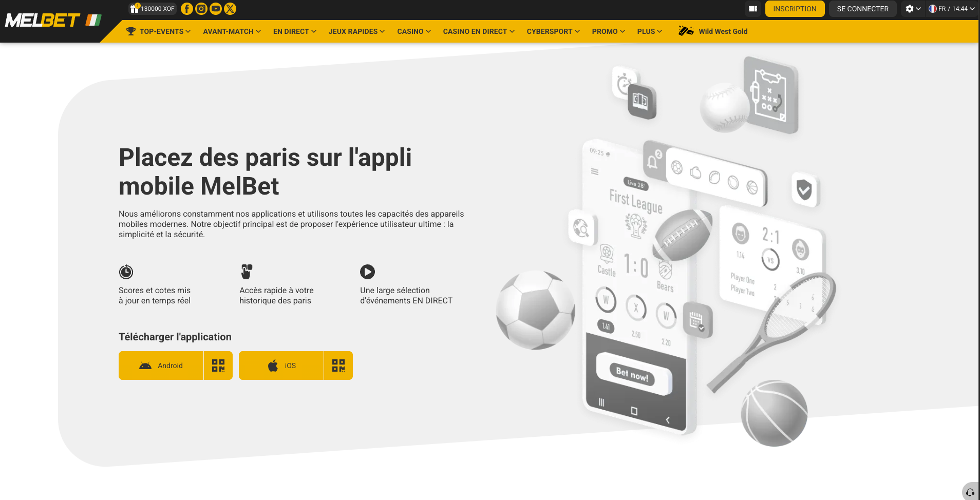 Application mobile Melbet — paris sportifs, casino, streaming et mobile money